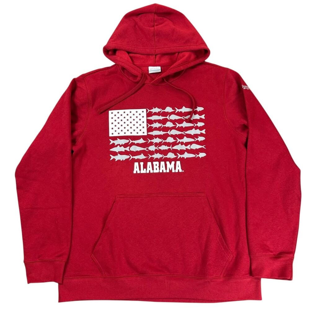Columbia PFG Alabama Crimson Tide Fish Flag Hoodie Mens XL Red Pullover NEW